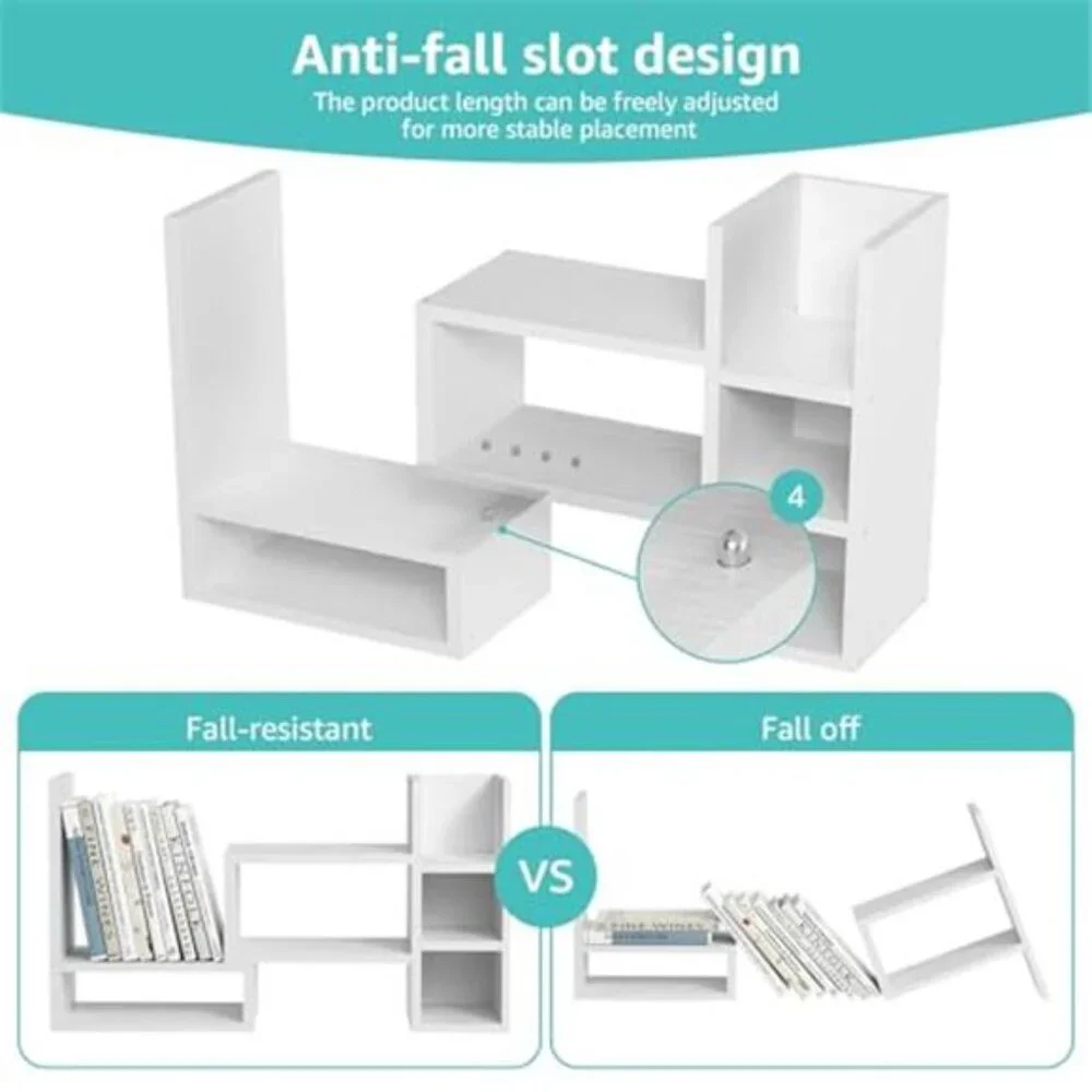 Desk Shelves Desktop Organizer White Office Storage Corner Bookshelf Table Top